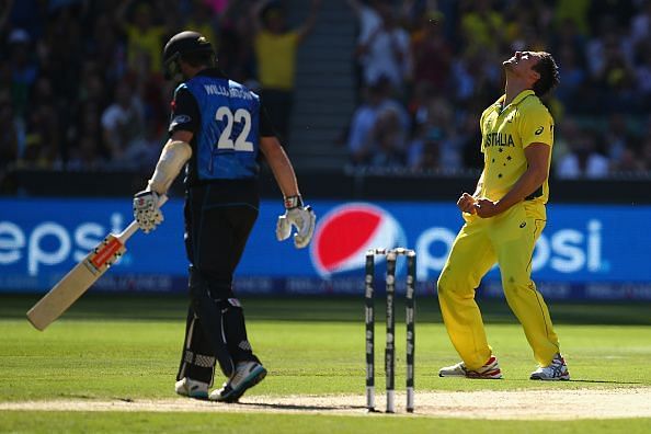Mitchell Johnson during the 2015 ICC Cricket World Cup Final